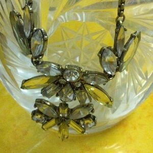 Statement Silver necklace with jewels with long chain